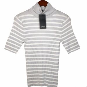 Jones NEW YORK NWT Striped Knit Turtleneck Top in Silver Grey Ivory Size Small